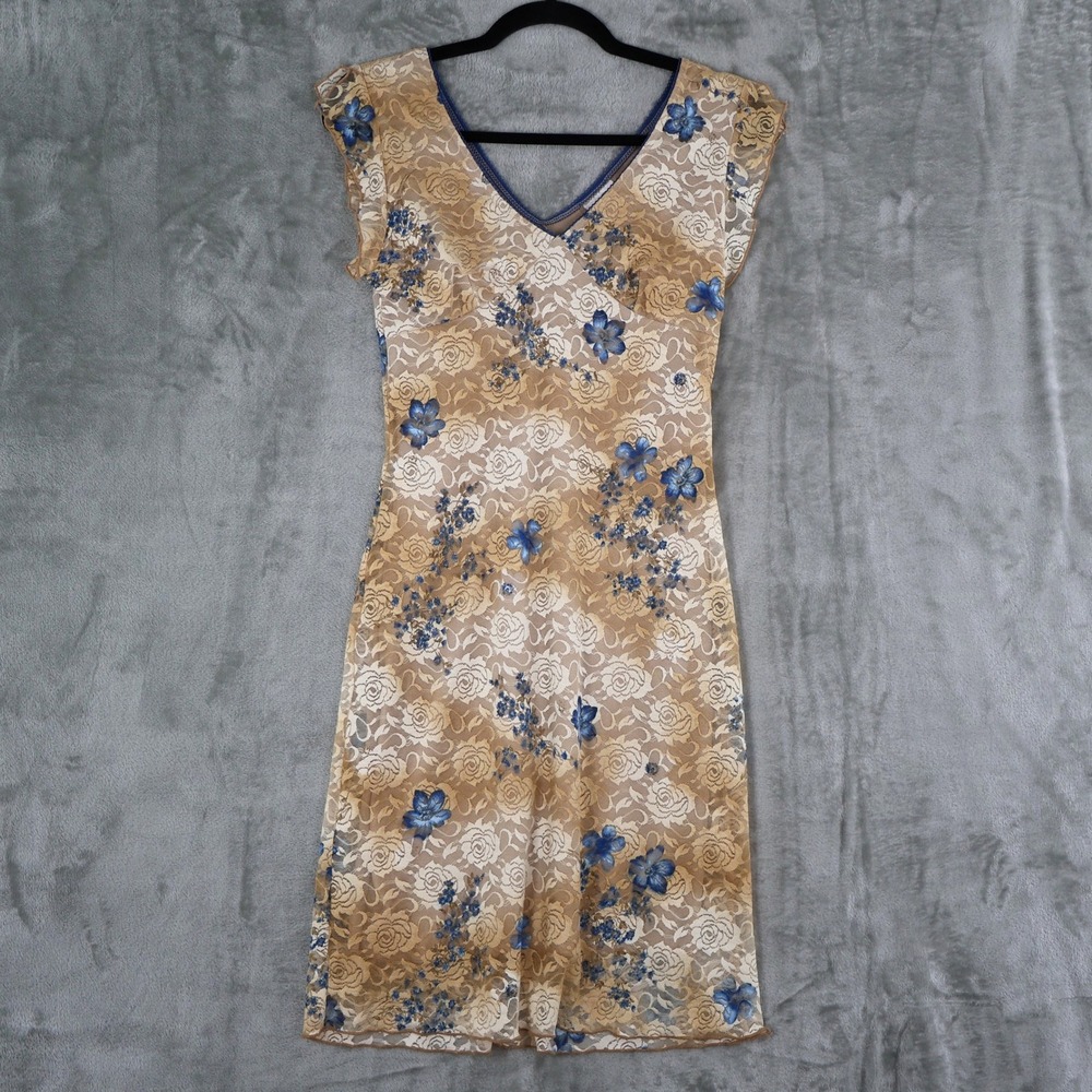 Y2K FINESSE USA Mesh Midi‎ Dress Womens Med Beige Fairy Grunge Romantic Feminine